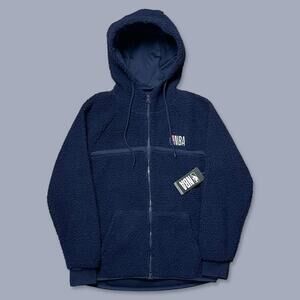 NBA Sherpa Full Zip Hooded Fleece Jacket Navy Blue ZZM7509F NWT Men’s Small